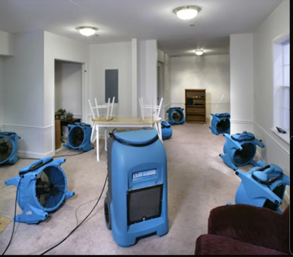 Air movers and dehumidifier setup for Water Extraction & Removal in Freeport